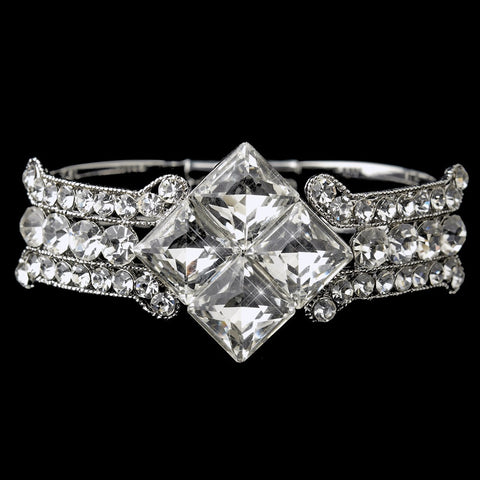 Silver Clear Crystal Bridal Wedding Clasp Bridal Wedding Bracelet 8660