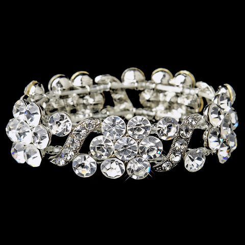 Silver Clear Crystal Bridal Wedding Stretch Bridal Wedding Bracelet 8661