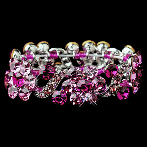 Silver Pink Crystal Bridal Wedding Stretch Bridal Wedding Bracelet 8661