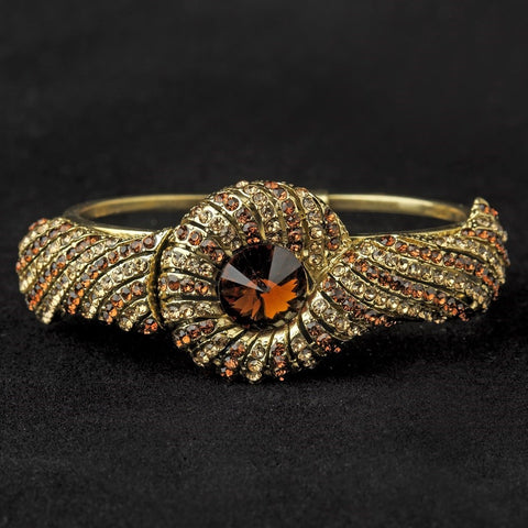 Gold Topaz Crystal Bridal Wedding Beach Seashell Bangle Bridal Wedding Bracelet 8662