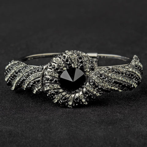 Hematite Black Crystal Bridal Wedding Beach Seashell Bangle Bridal Wedding Bracelet 8662