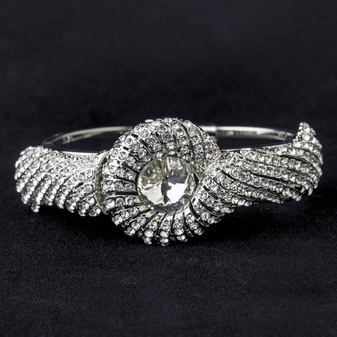 Silver Clear Crystal Bridal Wedding Beach Seashell Bangle Bridal Wedding Bracelet 8662