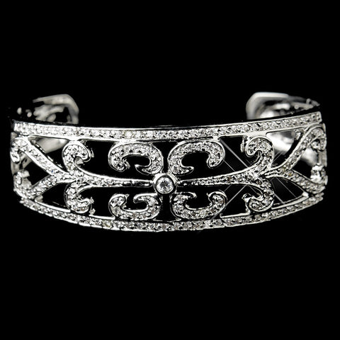 Antique Silver Clear CZ Bridal Wedding Bangle Bridal Wedding Bracelet 8668