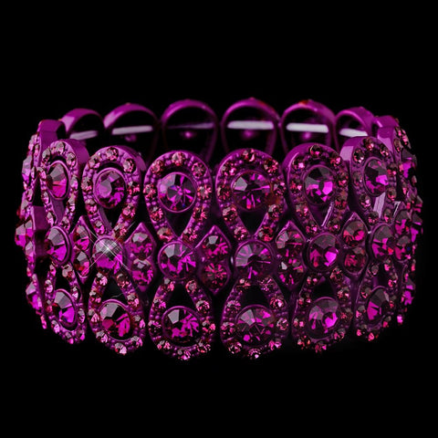 Glitzy Fuchsia Bowtie Stretch Bridal Wedding Bracelet w/ Fuchsia Crystals 8699