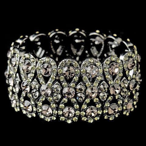 Smoked Bow Tie Stretch Bridal Wedding Bracelet with Rhinestones Black Jet B 8699