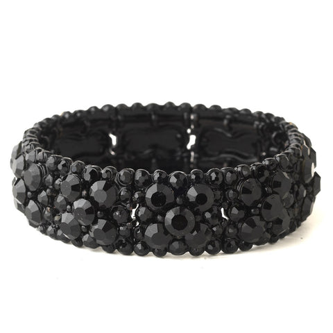 Jet Black Cluster Stretch Bridal Wedding Bracelet 8703