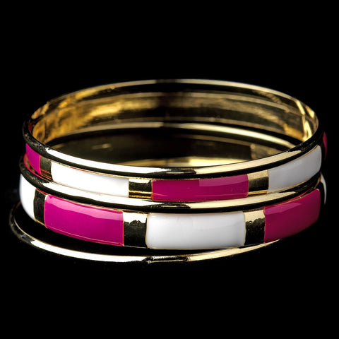 Golden White & Fuchsia Modern Myth Stackable Bangle Bridal Wedding Bracelet Set 8800