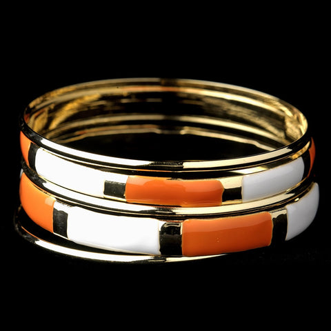 Golden White & Orange Modern Myth Stackable Bangle Bridal Wedding Bracelet Set 8800