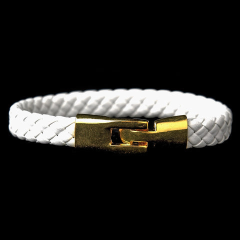 Gold White Leather Bridal Wedding Bracelet 8805