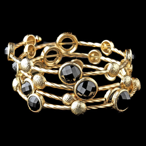 Gold Black Rhinestone Fashion Cuff Bridal Wedding Bracelet 8807