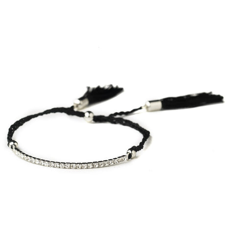 Silver Black Tassel Bridal Wedding Bracelet 8813