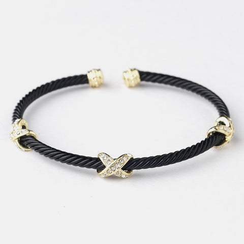 Gold Black Cuff Bridal Wedding Bracelet 8815