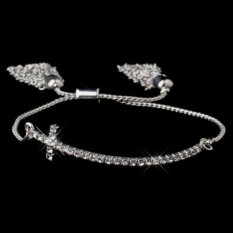 Silver Clear Tassel Cross Bridal Wedding Bracelet 8829