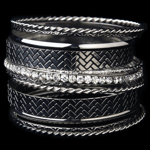 Antique Silver Clear Crystal Bangle Bridal Wedding Bracelet 8853