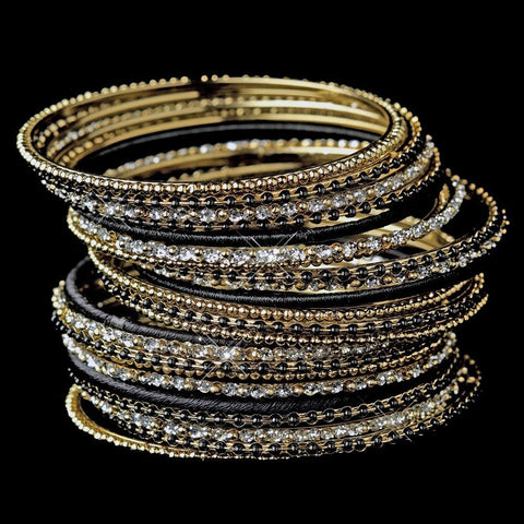 Gold Black Bangle Bridal Wedding Bracelet 8859