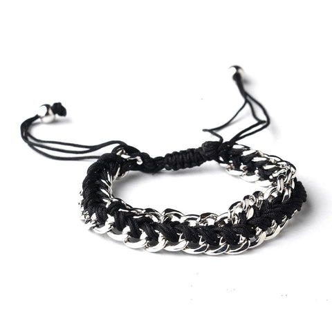 Silver Black Braided Mesh Link Fashion Bridal Wedding Bracelet 8860