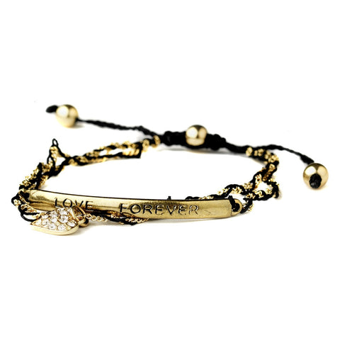 Gold & Black "Love Forever" String Bridal Wedding Bracelet 8867