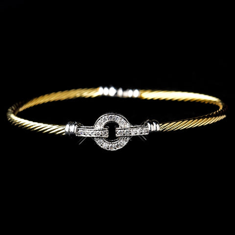 Two Tone Silver & Gold CZ Accented Cable Bangle Bridal Wedding Bracelet 8874