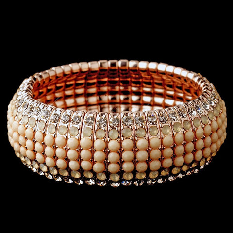 Rose Gold Champagne Rhinestone Stretch Bridal Wedding Bracelet 8878