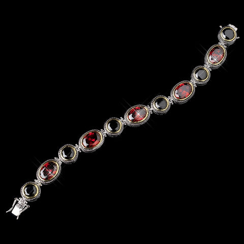 Silver Black & Red CZ Crystal Bridal Wedding Bracelet 8936