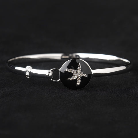 Black Enamel CZ Starfish Hook & Eye Style Bangle Bridal Wedding Bracelet 8940