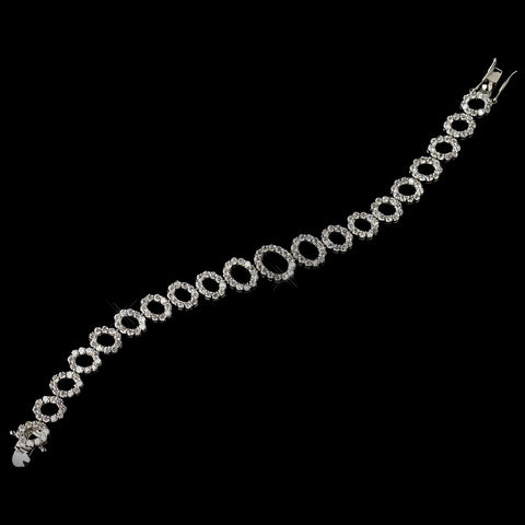 Rhodium Antique Silver Clear CZ Crystal Circle Link Tennis Bridal Wedding Bracelet 8991