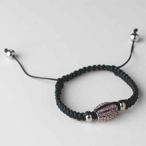 Silver Black Pink Rhinestone Braided Bridal Wedding Bracelet 9010