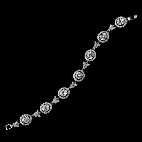 Silver Clear Oval CZ Clasp Bridal Wedding Bracelet 9017