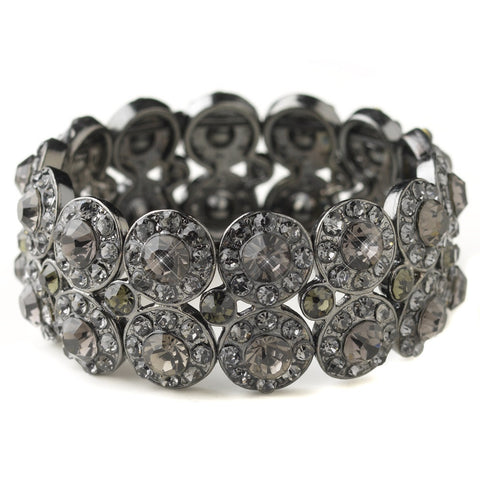 Hematite Smoke Rhinestone Stretch Bridal Wedding Bracelet 9236