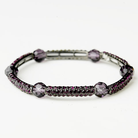 Hematite Silver Amethyst Austrian Crystal Bridal Wedding Stretch Bridal Wedding Bracelet 9246