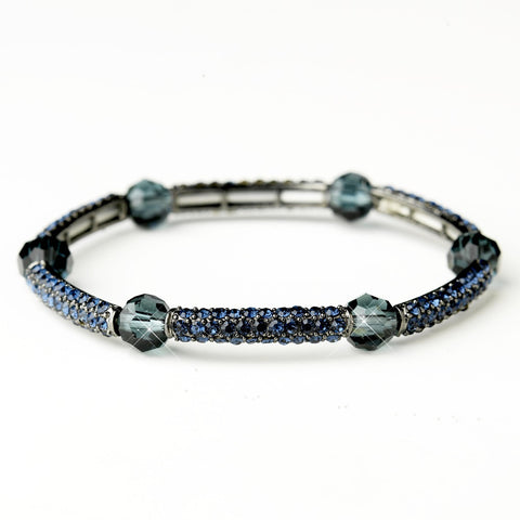 Hematite Silver Navy Austrian Crystal Bridal Wedding Stretch Bridal Wedding Bracelet 9246