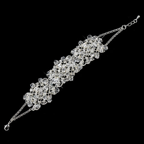 Silver Clear Rhinestone & Swarovski Crystal Bead Bridal Wedding Bracelet 9501