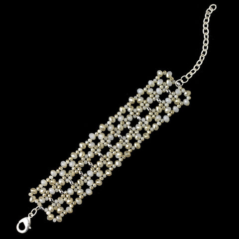 Silver Cream Faceted Glass Crystal Bridal Wedding Bracelet 9505