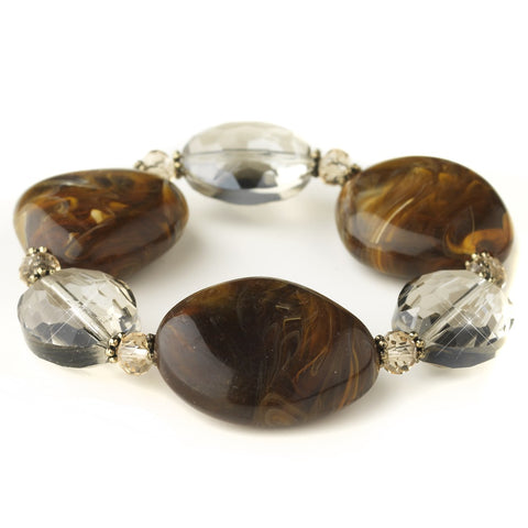 Gold Brown Faceted Glass & Stone Stretch Bridal Wedding Bracelet 9506