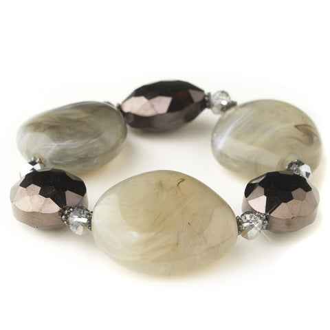 Smoked Black Diamond Faceted Glass & Stone Stretch Bridal Wedding Bracelet 9506