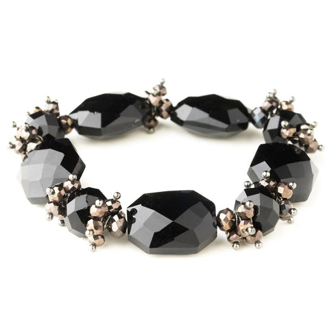 Hematite Black Faceted Chunky Glass Cut Fashion Stretch Bridal Wedding Bracelet 9518
