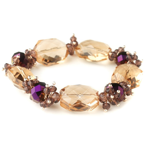 Gold Peach Faceted Chunky Glass Cut Fashion Stretch Bridal Wedding Bracelet 9518