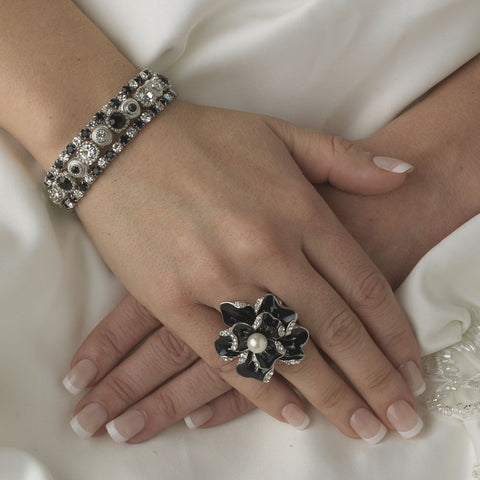 Silver Black Multi Stretch Rhinestone Bridal Wedding Bracelet B 963