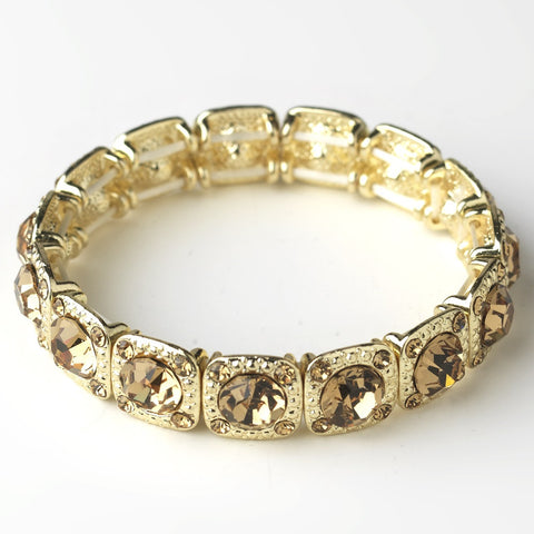 Gold Topaz Rhinestone Stretch Bridal Wedding Bracelet 964