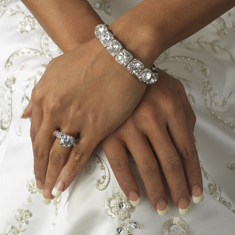 Silver Clear Stretch Crystal Rhinestone Bridal Wedding Bracelet B 964