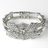 Rhinestone Flower Delight Pull Open Bangle Bridal Wedding Bracelet in Antique Silver 9675