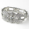Rhinestone Flower Delight Pull Open Bangle Bridal Wedding Bracelet in Antique Silver 9675