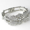 Rhinestone Flower Delight Pull Open Bangle Bridal Wedding Bracelet in Antique Silver 9675