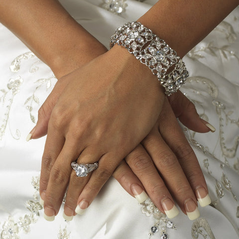 Silver Clear Crystal Stretch Vintage Bridal Wedding Bracelet B 968
