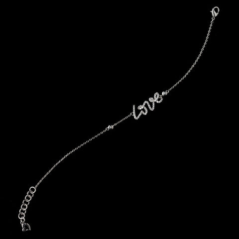 Rhodium Silver Clear CZ Crystal "Love" Logo Bridal Wedding Bracelet 9809