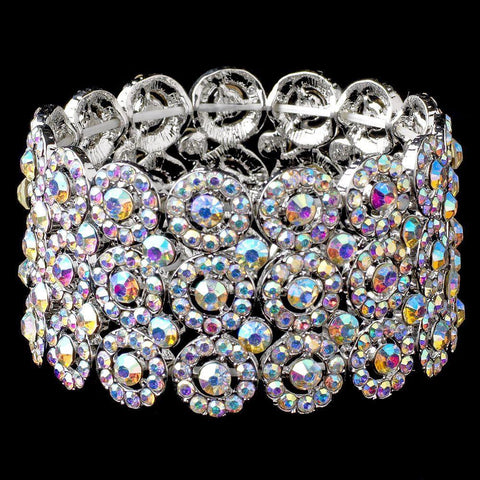 AB Circle Rhodium 3 Row Stretch Bridal Wedding Bracelet 9887