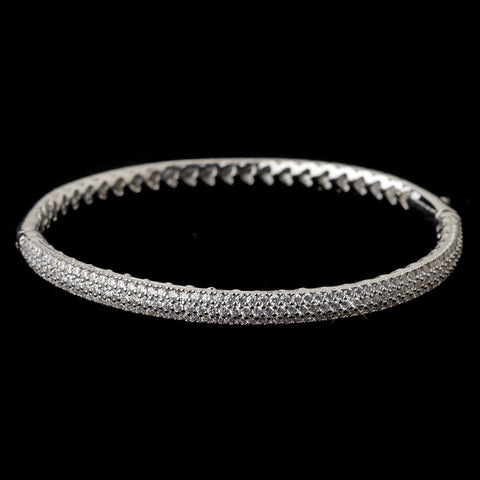 Rhodium Clear CZ Pave Bangle Bridal Wedding Bracelet 9950