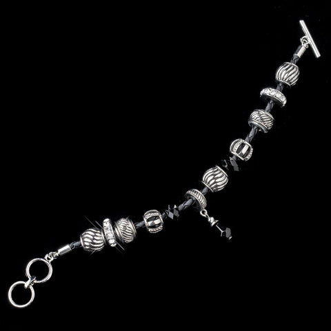 Black Rope Silver Charm Bridal Wedding Bracelet 9976