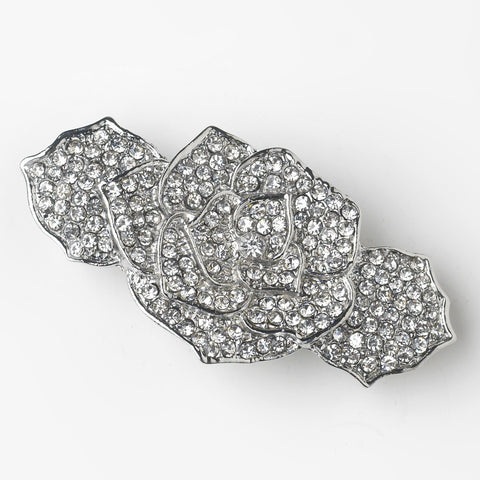 Rhinestone Covered Flower Bridal Wedding Hair Barrette in Antique Silver 70963