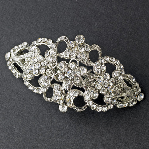 Vintage Rhodium Silver Rhinestone Bridal Wedding Hair Barrette 2030